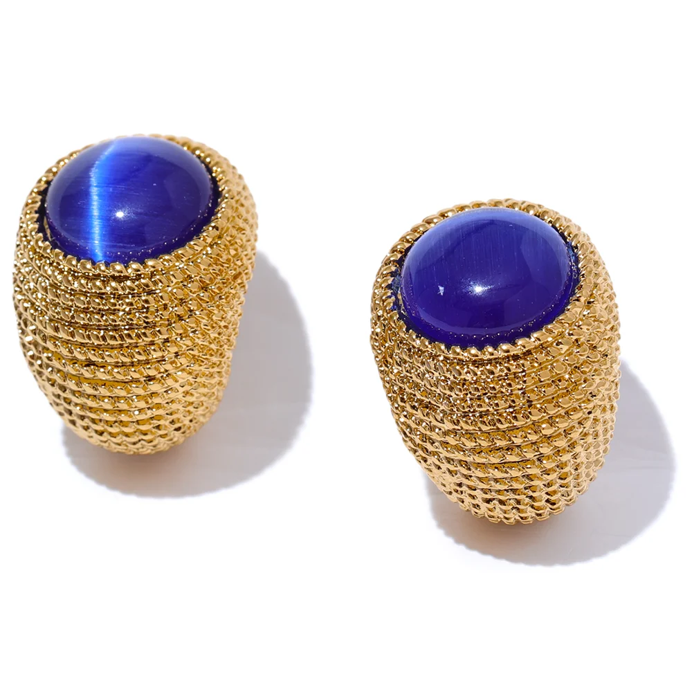 Vintage cat eye stone c shape minimalist earrings - product image