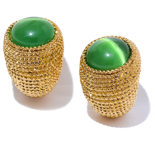 Vintage cat eye stone c shape minimalist earrings - product image