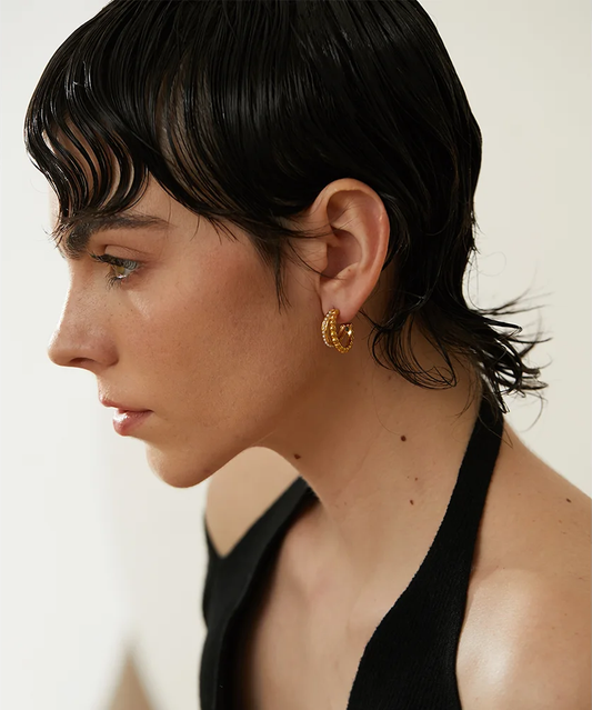 Vintage imitation pearl abstract hoop earrings - product image