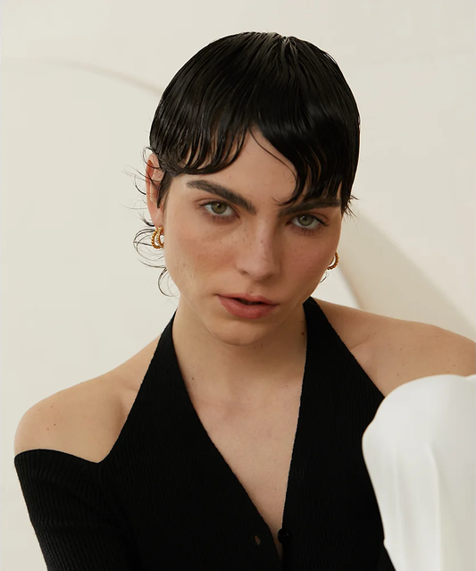 Vintage imitation pearl abstract hoop earrings - product image