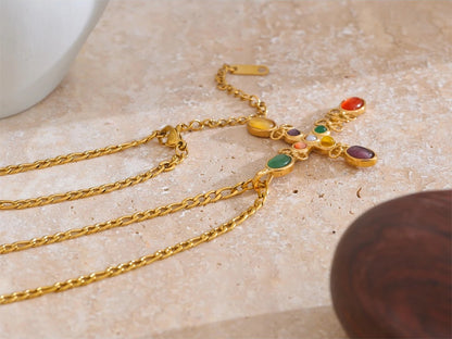 Vintage natural stone cross pendant necklace - product image