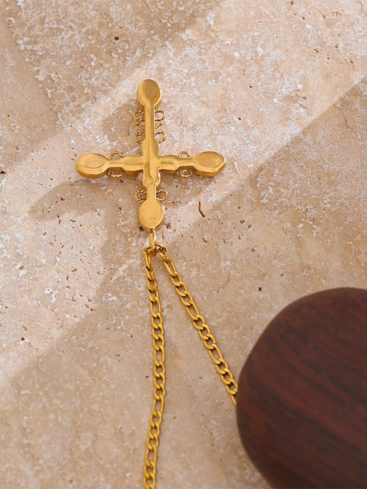 Vintage natural stone cross pendant necklace - product image