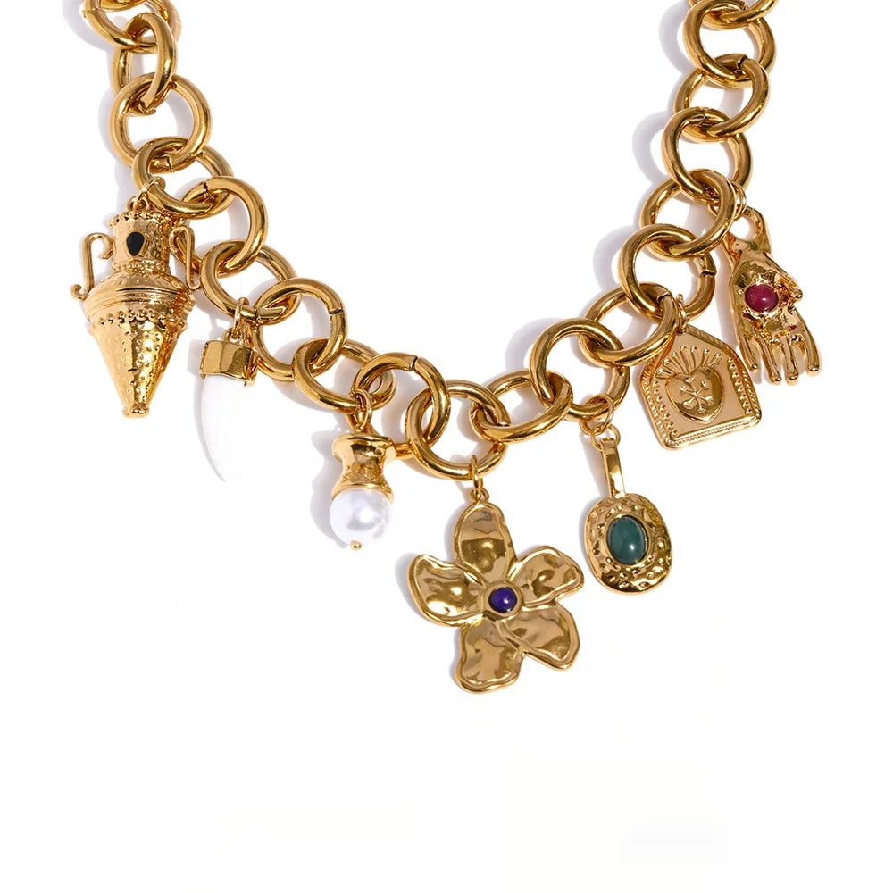 Vintage palm kettle flower drop pendant necklace women - product image