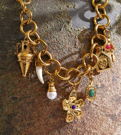 Vintage palm kettle flower drop pendant necklace women - product image