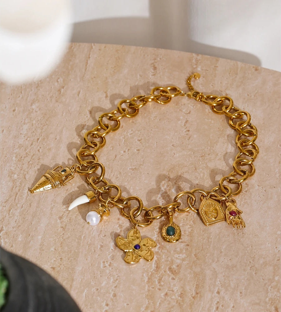 Vintage palm kettle flower drop pendant necklace women - product image