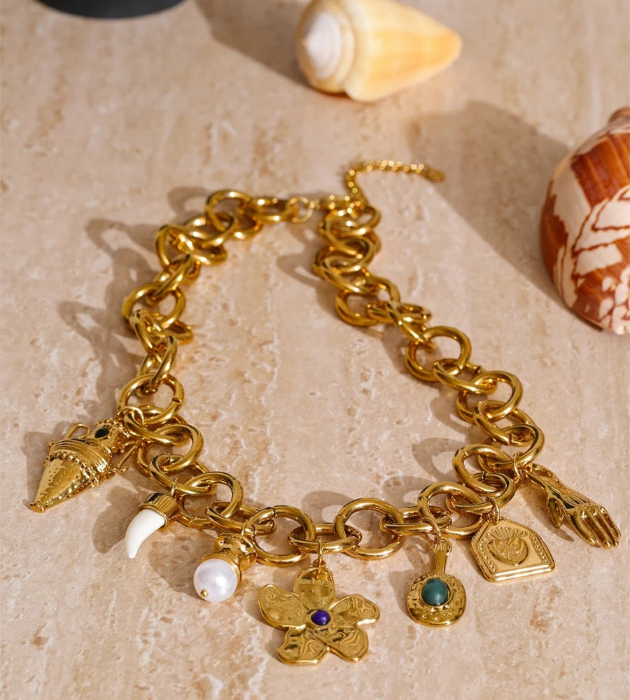 Vintage palm kettle flower drop pendant necklace women - product image
