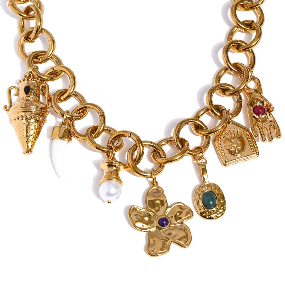 Vintage palm kettle flower drop pendant necklace women - product image