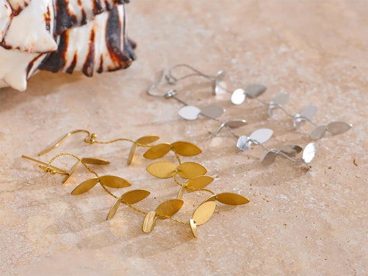 Vintage retro leaf long hanging drop earrings - product image