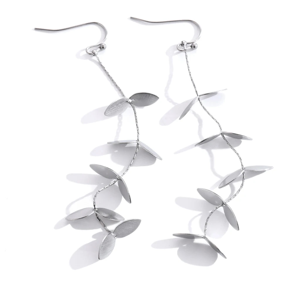 Vintage retro leaf long hanging drop earrings - product image