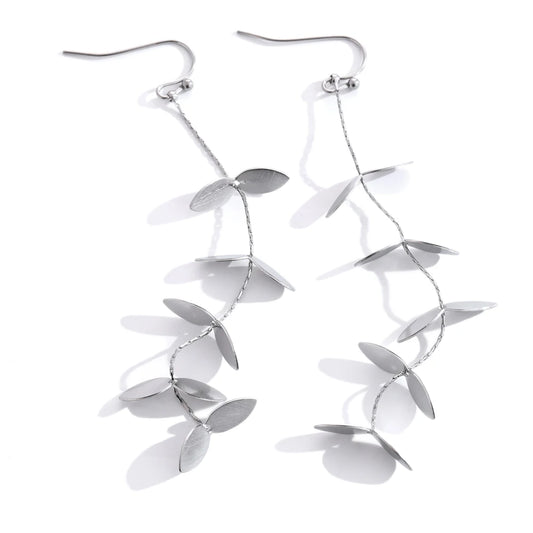 Vintage retro leaf long hanging drop earrings - product image