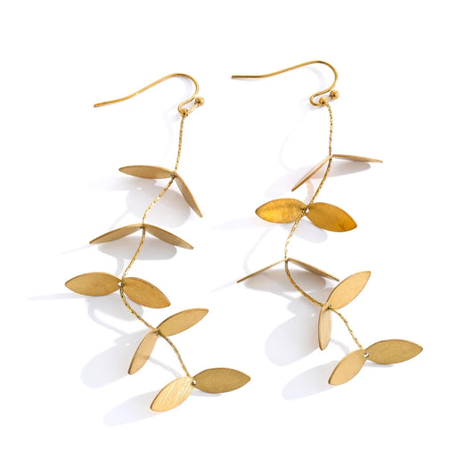 Vintage retro leaf long hanging drop earrings - product image