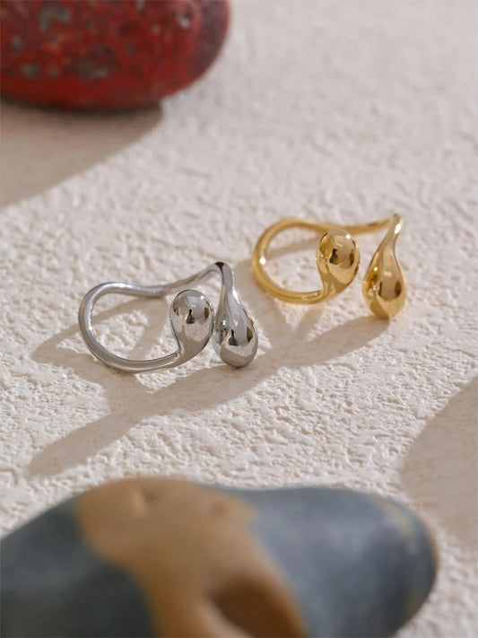 Water drop adjustable minimalist smooth ring - product image
