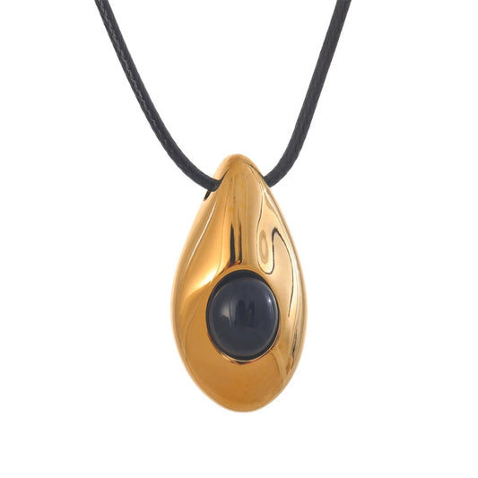 Water drop agate stone pendant pu leather necklace - product image