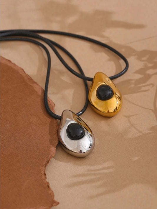 Water drop agate stone pendant pu leather necklace - product image
