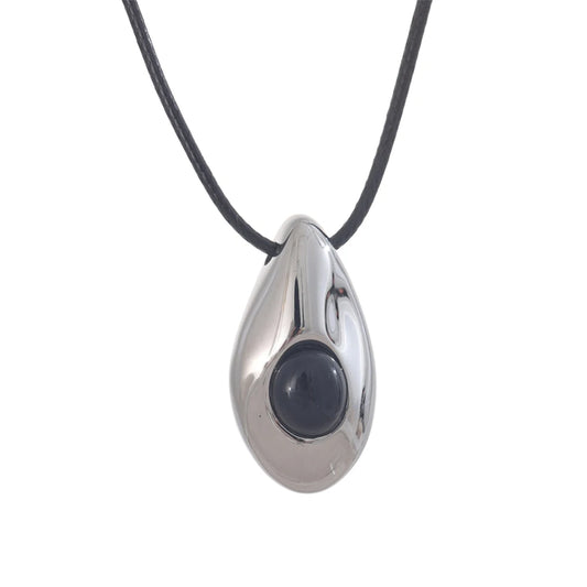Water drop agate stone pendant pu leather necklace - product image