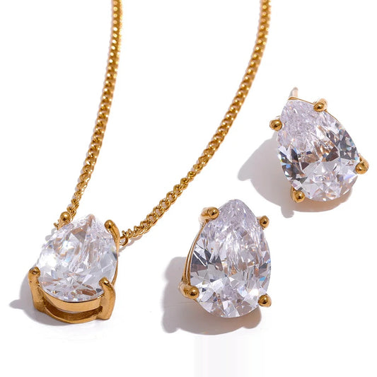 Water drop cubic zirconia necklace earrings set - product image