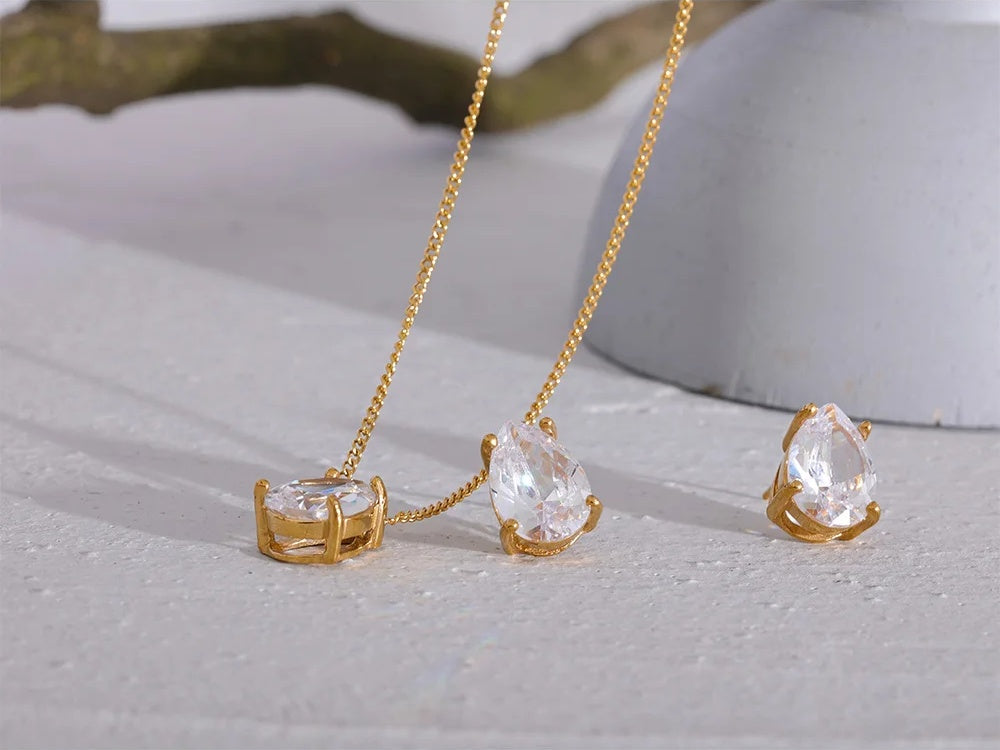 Water drop cubic zirconia necklace earrings set - product image