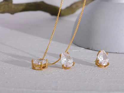 Water drop cubic zirconia necklace earrings set - product image