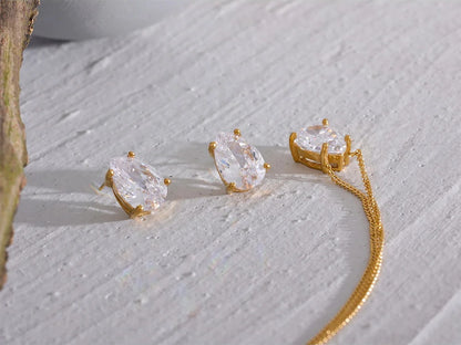 Water drop cubic zirconia necklace earrings set - product image