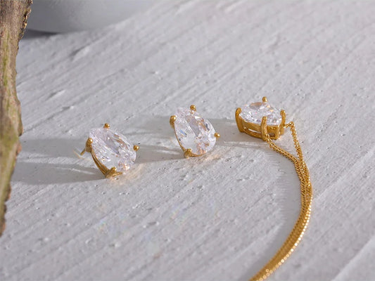 Water drop cubic zirconia necklace earrings set - product image