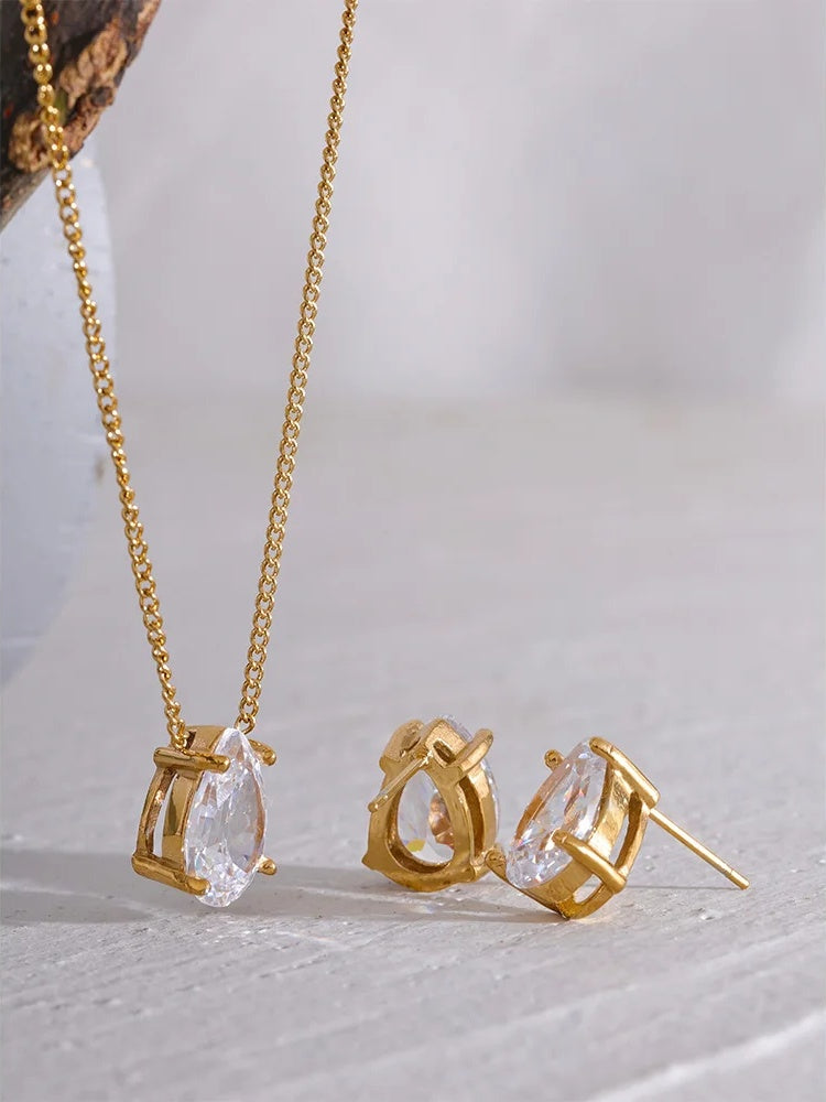 Water drop cubic zirconia necklace earrings set - product image
