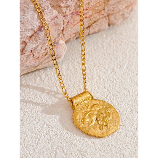 Waterproof 12 constellation hammered vintage pendant necklace - product image
