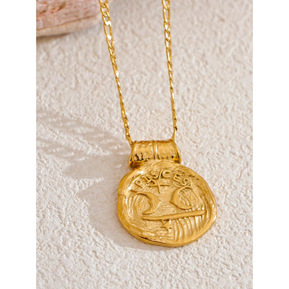 Waterproof 12 constellation hammered vintage pendant necklace - product image
