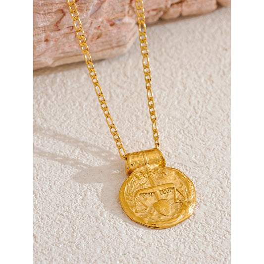 Waterproof 12 constellation hammered vintage pendant necklace - product image