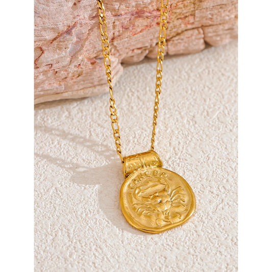 Waterproof 12 constellation hammered vintage pendant necklace - product image