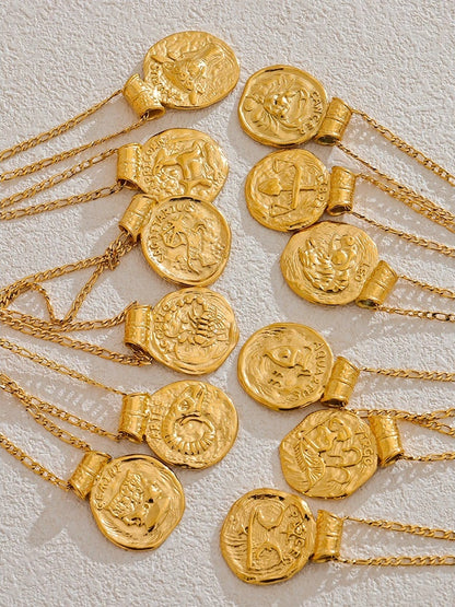 Waterproof 12 constellation hammered vintage pendant necklace - product image
