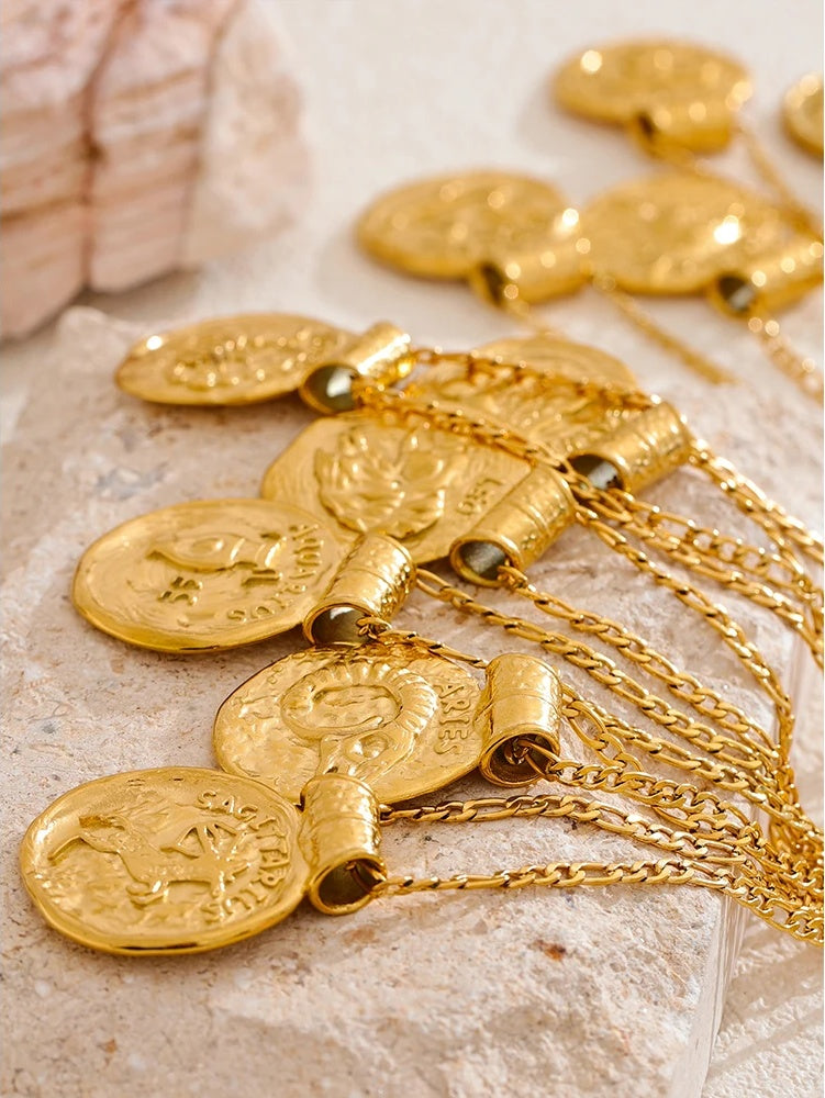 Waterproof 12 constellation hammered vintage pendant necklace - product image
