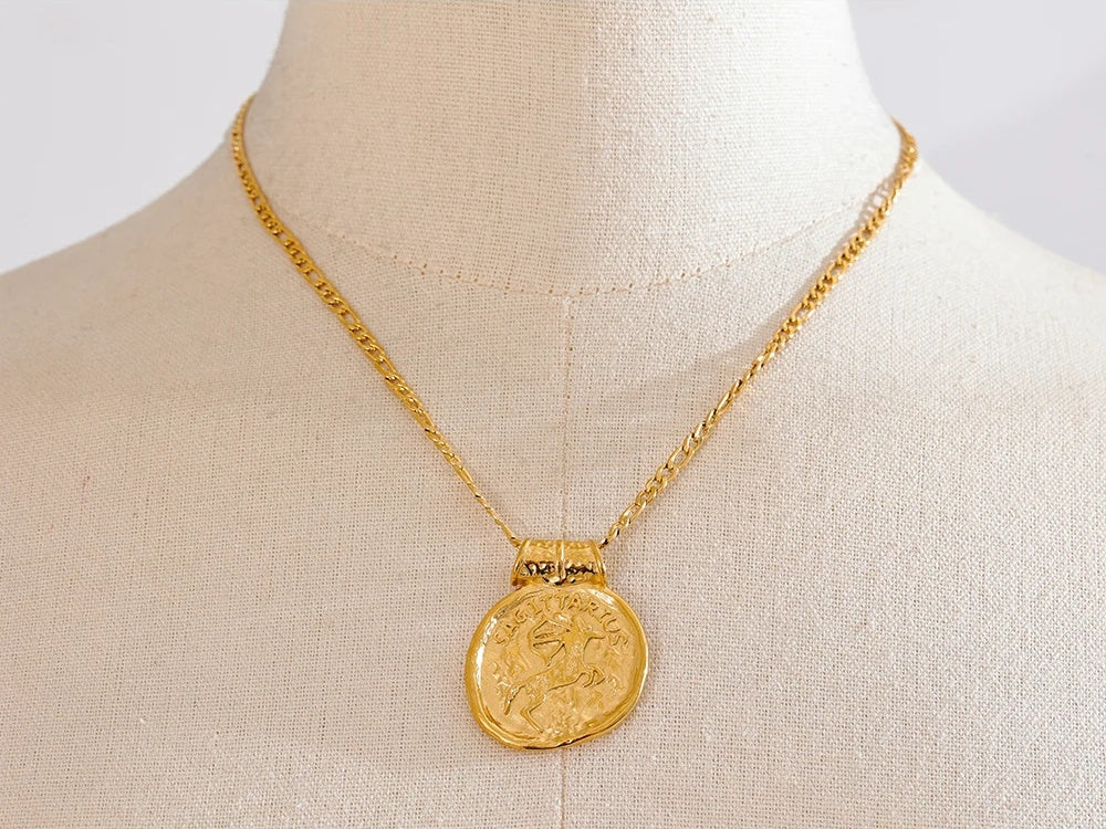 Waterproof 12 constellation hammered vintage pendant necklace - product image