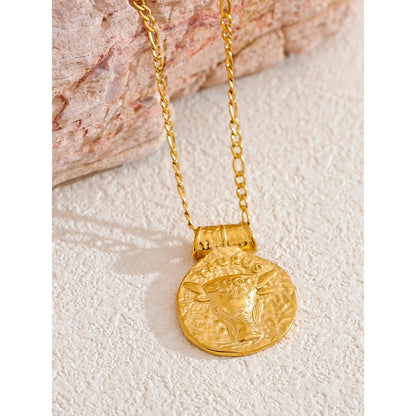 Waterproof 12 constellation hammered vintage pendant necklace - product image