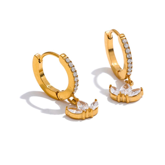 Waterproof cubic zirconia flower hoop earrings - product image