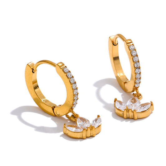Waterproof cubic zirconia flower hoop earrings - product image