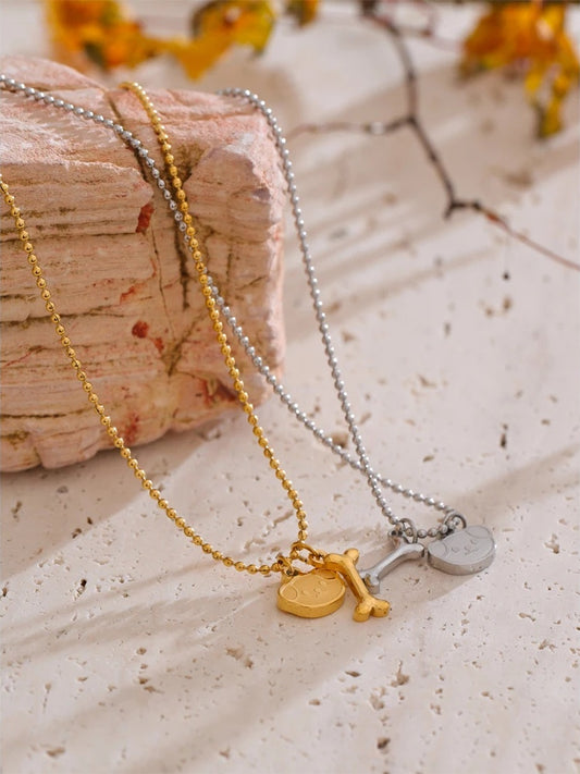 Waterproof dog bone charm pendant necklace - product image