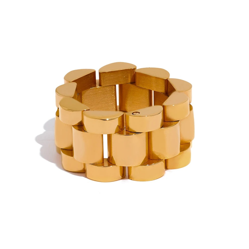 Waterproof metal textured adjustable contemporary ring - product image