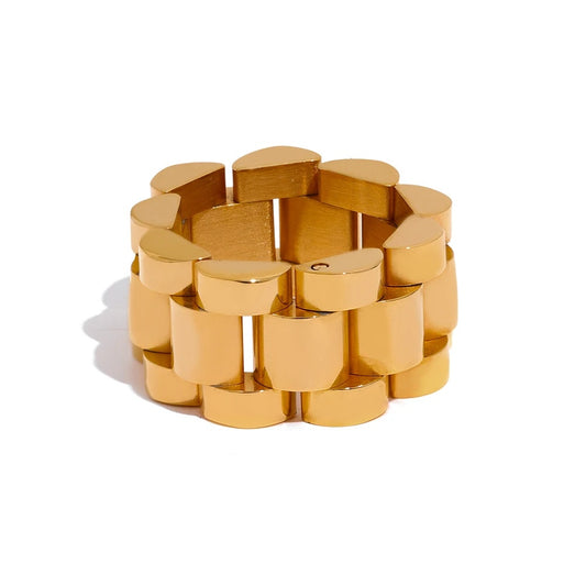 Waterproof metal textured adjustable contemporary ring - product image