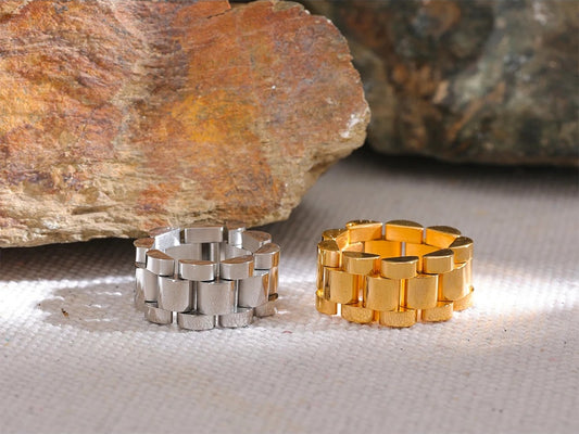 Waterproof metal textured adjustable contemporary ring - product image