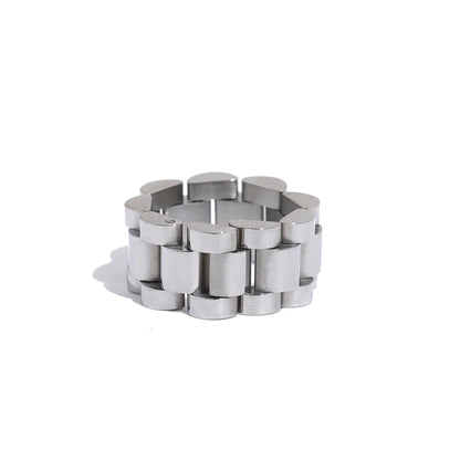 Waterproof metal textured adjustable contemporary ring - product image