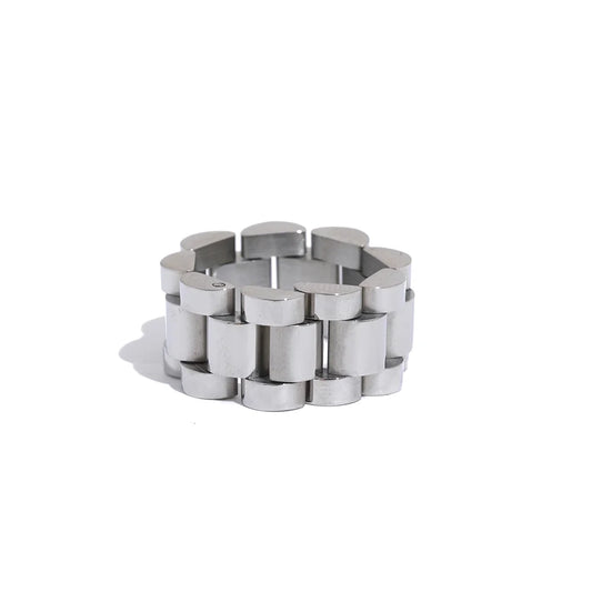 Waterproof metal textured adjustable contemporary ring - product image