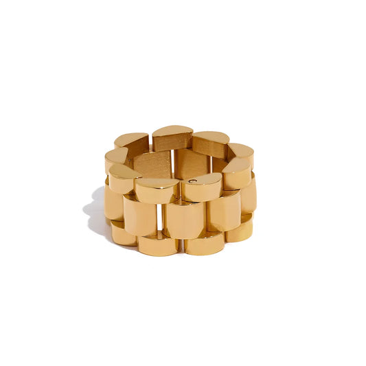 Waterproof metal textured adjustable contemporary ring - product image
