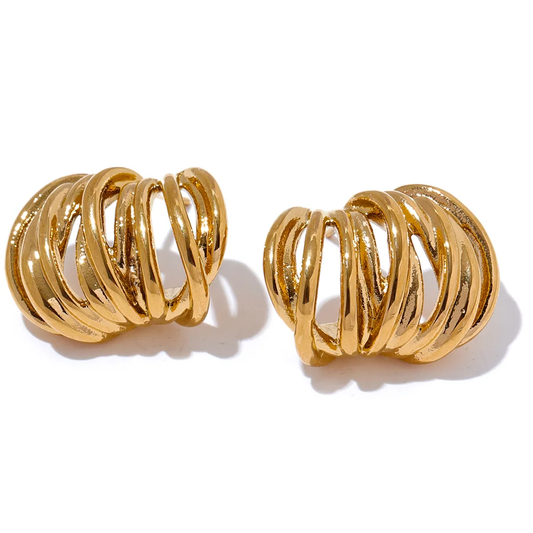 Waterproof modern push-back gold silver stud earrings - product image