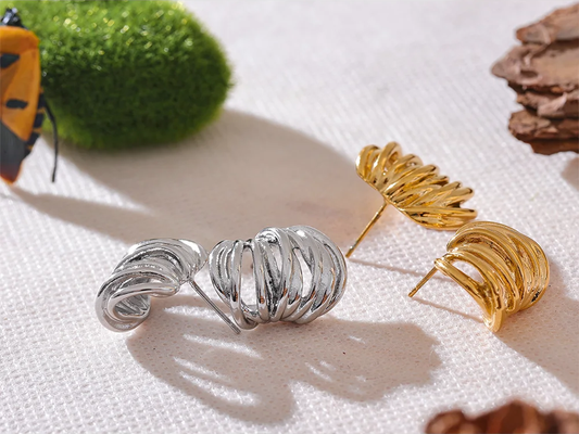 Waterproof modern push-back gold silver stud earrings - product image
