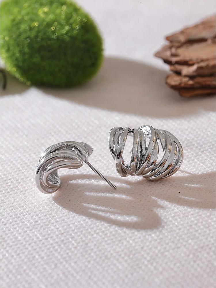 Waterproof modern push-back gold silver stud earrings - product image