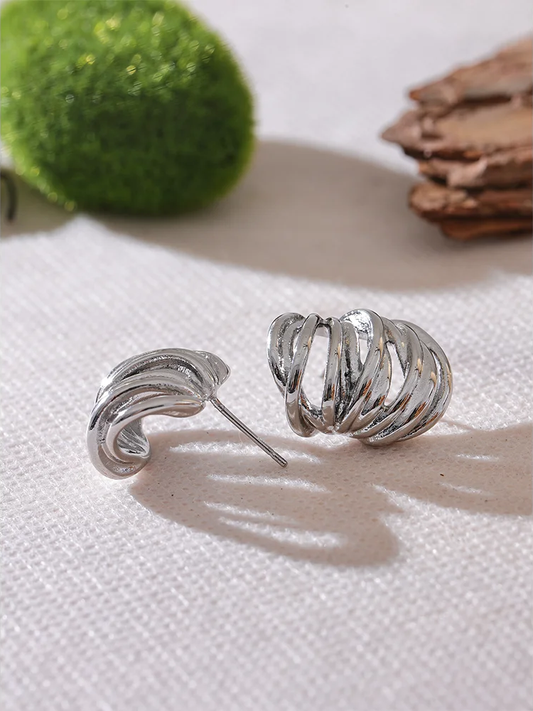 Waterproof modern push-back gold silver stud earrings - product image