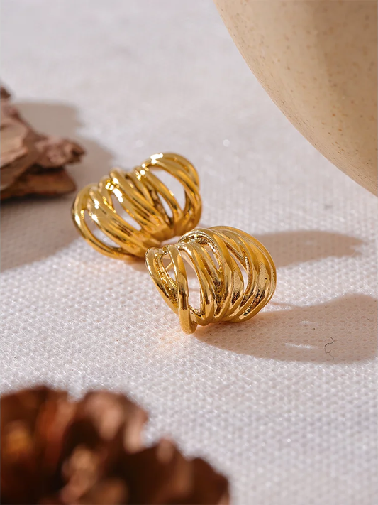 Waterproof modern push-back gold silver stud earrings - product image