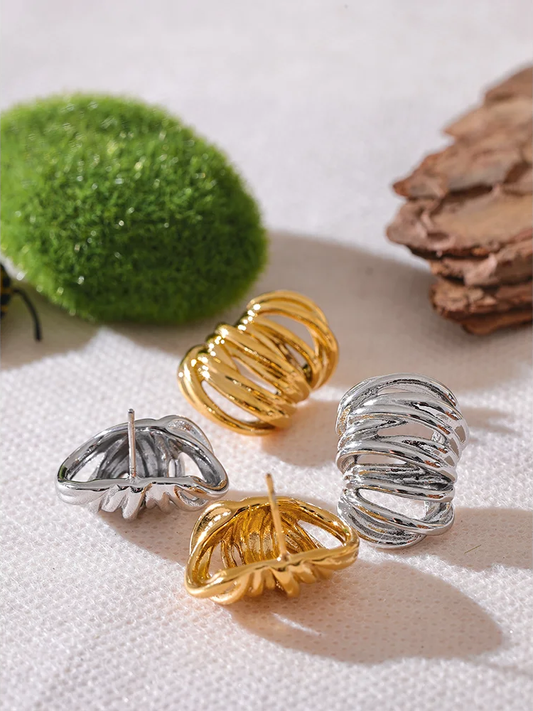 Waterproof modern push-back gold silver stud earrings - product image