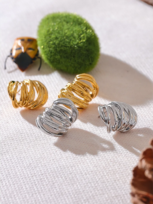 Waterproof modern push-back gold silver stud earrings - product image