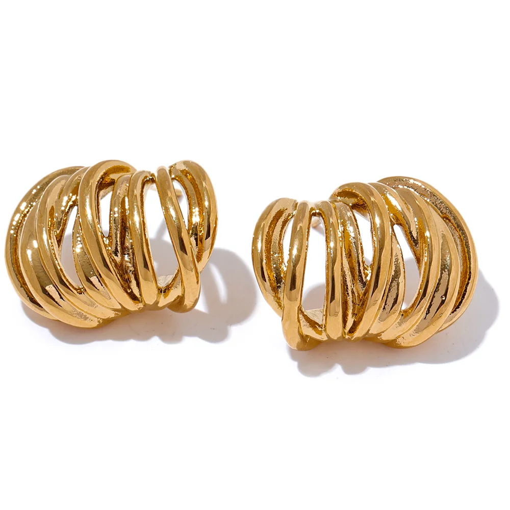 Waterproof modern push-back gold silver stud earrings - product image